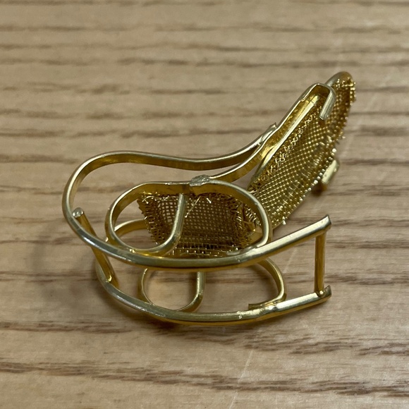 Vintage Dollhouse Miniature Furniture 2  Rocking Chairs & Table Gold Brass Tone - Picture 2 of 8